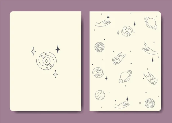 Vector Set Space Covers Planner Notebooks First Last Page Set — Stock Vector