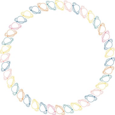 Satürn yuvarlak çerçevesi. Metnin için boş alanı olan el çizimi dış uzay şablonu. Astroloji tasarımı. Tebrik kartı, baskı, poster, çıkartma için tasarım