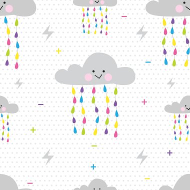 Renkli yağmur suyuyla sevimli bulut deseni