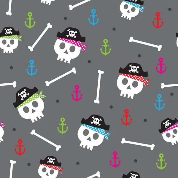 Crâne Pirates Colorés Avec Fond Gris — Image vectorielle