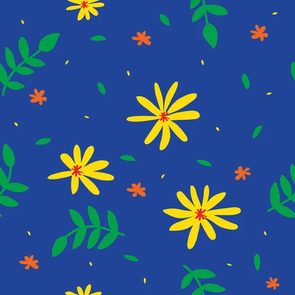 蓝色背景的黄花图案 — 图库矢量图片