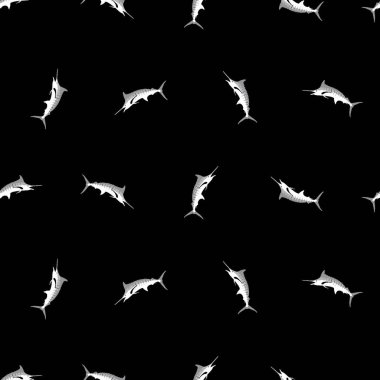 Mavi kılıçbalığı desensiz siyah beyaz arka plan