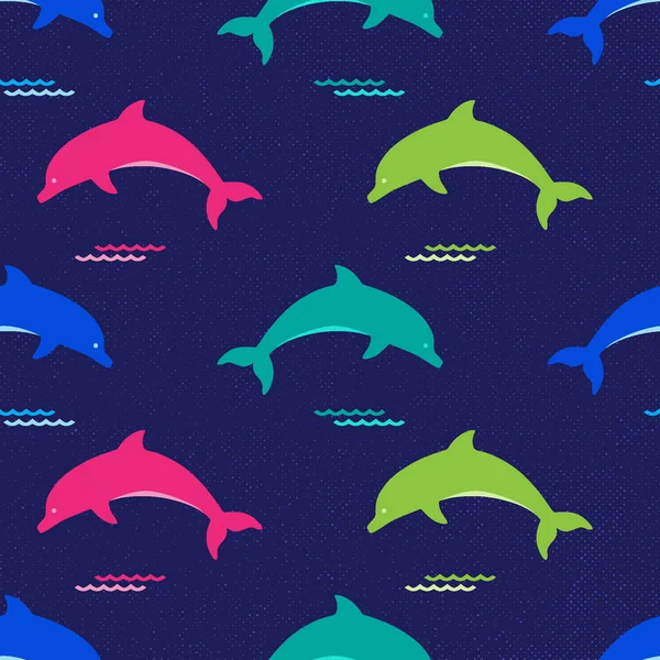 Kolorowe Delfiny Bezszwowy Wzór Grunge Tle — Wektor stockowy