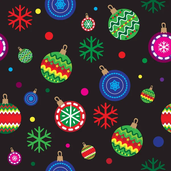 Coloridas Bolas Navidad Ornamento Patrón Sin Costuras Con Fondo Negro — Archivo Imágenes Vectoriales