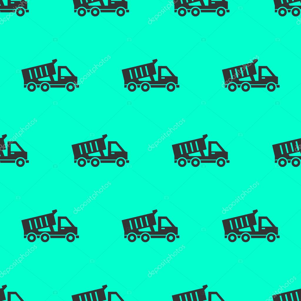 Seamless pattern two color dump truck icon with tosca background