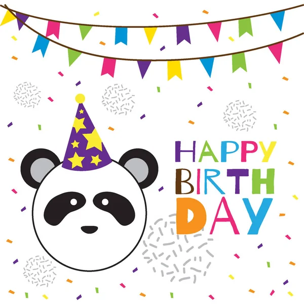 Texto Aniversário Feliz Com Cabeça Panda Bonito —  Vetores de Stock