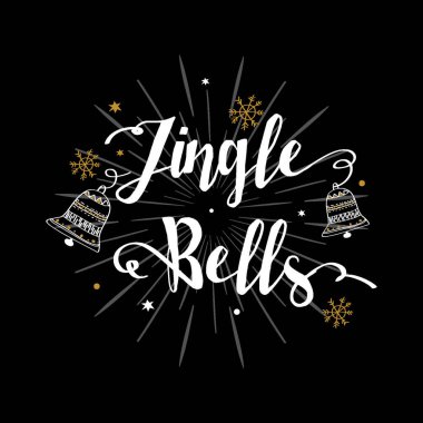  jingle bells text with ornament in the black background clipart