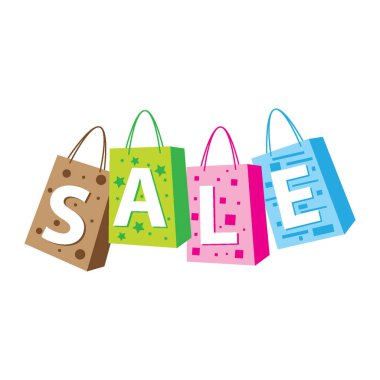 Satış elemanları olan renkli alışveriş torbaları