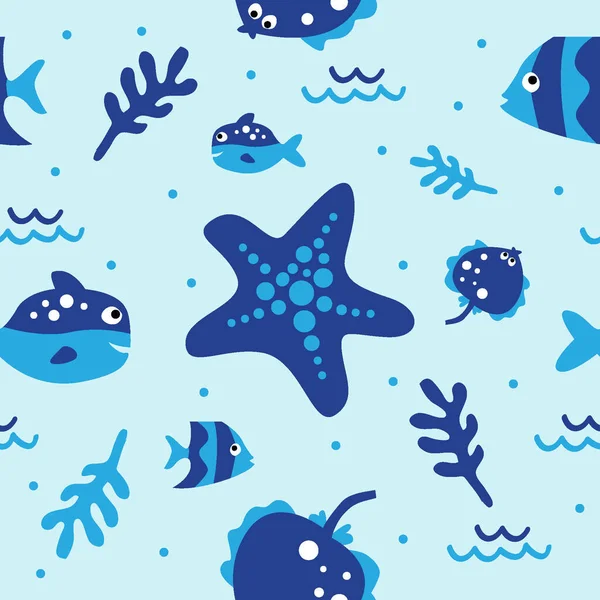 Ilustración Vectores Planos Dibujos Animados Submarinos Sin Costura — Vector de stock