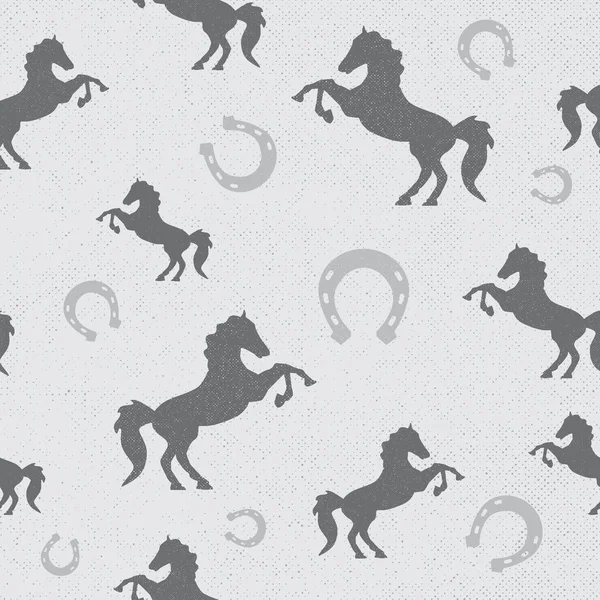 Seamless Pattern Horse Silhouettes Horseshoe Vector — Stock Vector