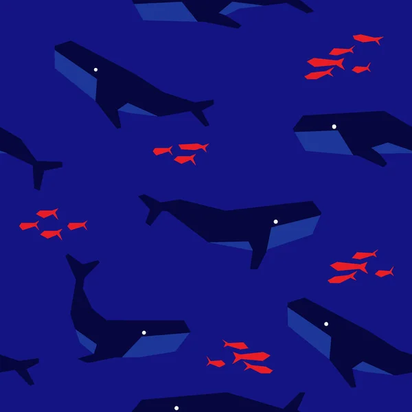 Modello Senza Soluzione Continuità Balena Carino Subacqueo Con Sfondo Blu — Vettoriale Stock