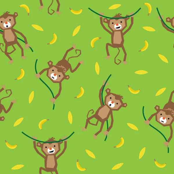 나뭇잎 바나나 배경에 가시없는 귀여운 원숭이 — 스톡 벡터