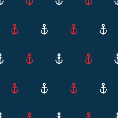  Kusursuz desen. Koyu mavi arka planı olan güzel kırmızı ve beyaz çapa.