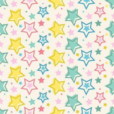 Kusursuz desenli. Bej arkaplanlı güzel renkli yıldızlar.