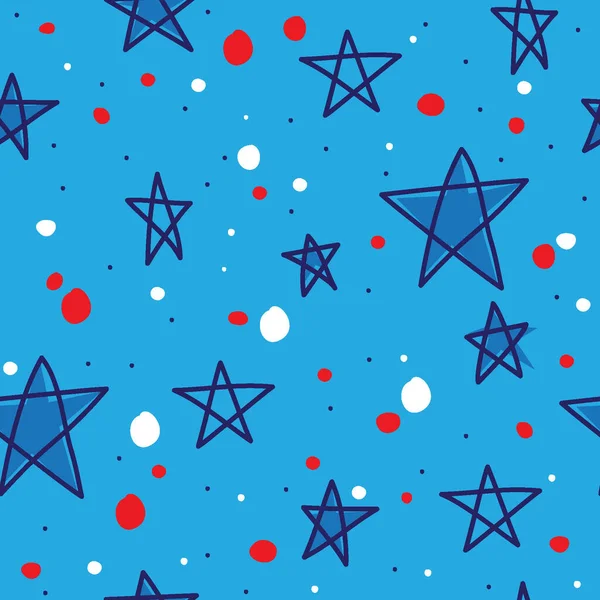 Bezszwowy Wzór Niebieskie Gwiazdy Czerwony Okrąg Niebieskim Tle — Wektor stockowy