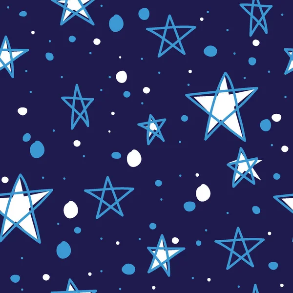 Patrón Sin Costuras Estrellas Azules Con Fondo Azul Oscuro — Vector de stock