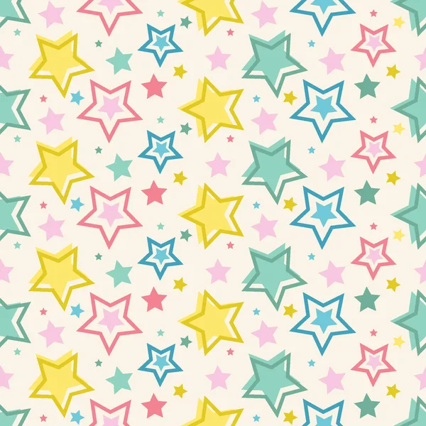 Seamless Pattern Beautiful Colorful Stars Beige Background — Stock Vector