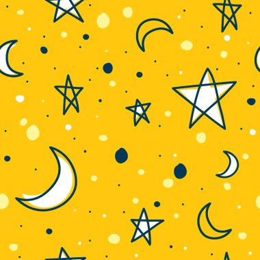 Kusursuz desenli yıldız ve ay sarı ve daire arkaplan