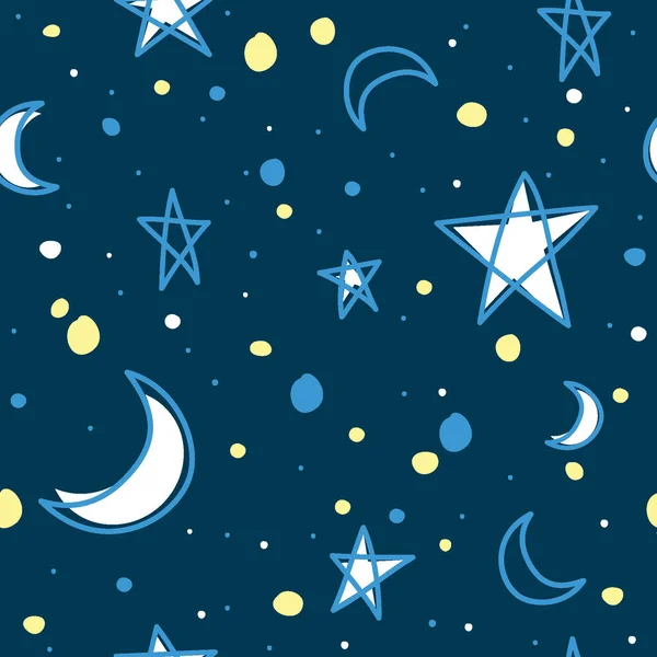 Bezešvé Vzor Hvězda Měsíc Tmavě Modré Kruhové Pozadí — Stockový vektor