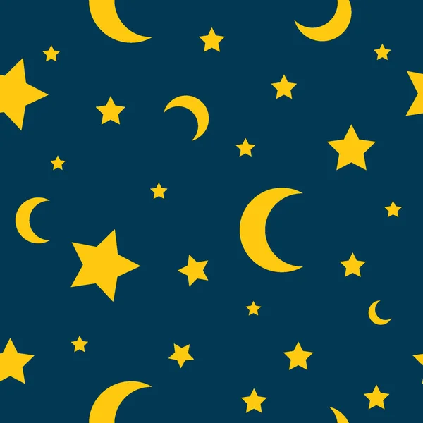 Sömlös Mönster Stjärna Och Måne Med Mörkblå Bakgrund — Stock vektor