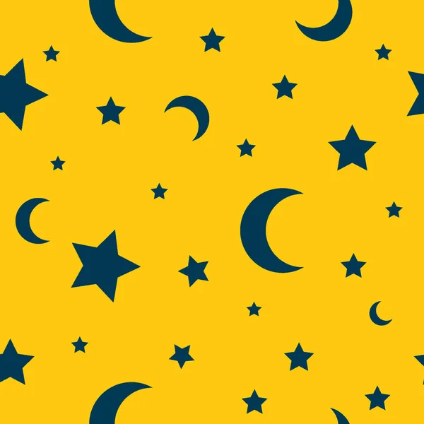 Patrón Inconsútil Estrella Luna Con Fondo Amarillo — Vector de stock