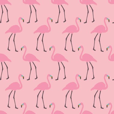 Pembe arka planı olan kusursuz desenli flamingo.