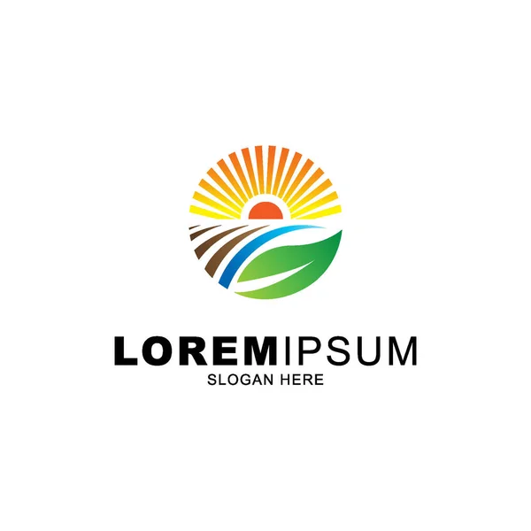 Yükselen güneşli tarım ve tarım logosu vektörü