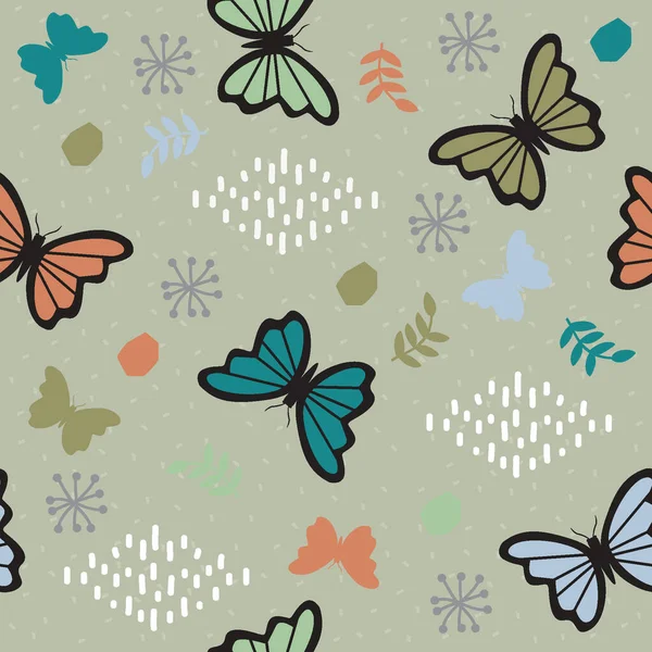 Motif Sans Couture Papillon Vintage Avec Fond Floral — Image vectorielle