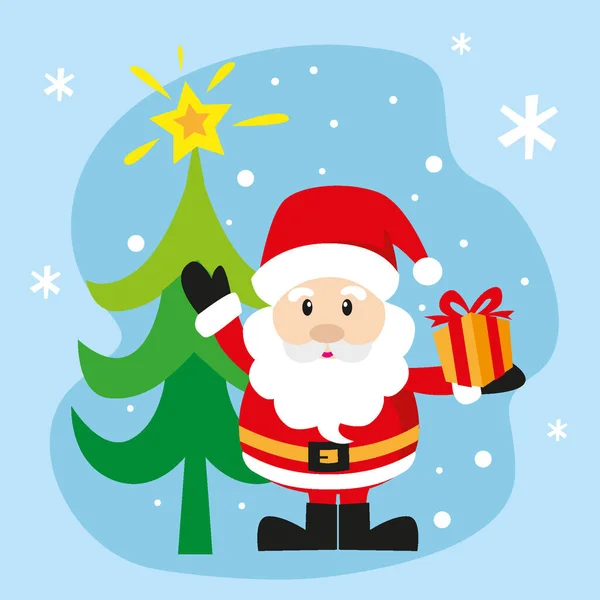 cute santa with gift and christmas tree