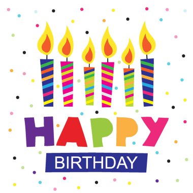 colorful candle and circle with happy birthday text