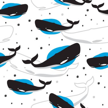  whale sperm seamless pattern with silhouette background