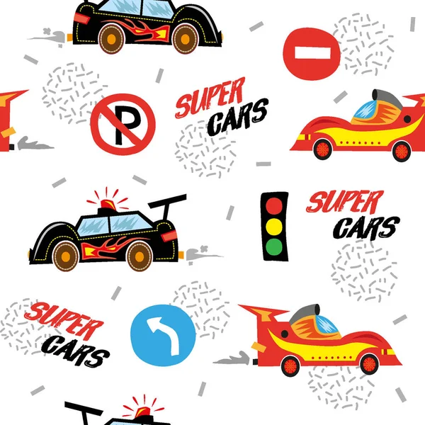 Super Cars Seamless Pattern Sign Traffic Ilustracja Stockowa