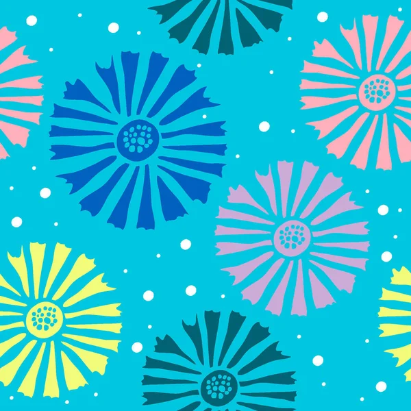 Seamless Pattern Colorful Flower Light Blue Background — Archivo Imágenes Vectoriales