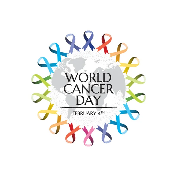 Ikona Logo Światowego Dnia Raka Kolorową Wstążką Szarą Mapą Grafika Wektorowa