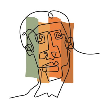  yüz çizgisi sanatı _ face boyama sürreal face man witrh dikdörtgen kahverengi kombinasyon renk