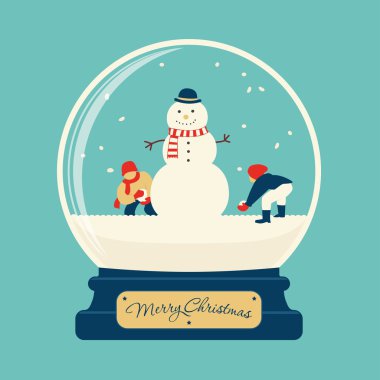 Merry christmas glass ball with snowman clipart