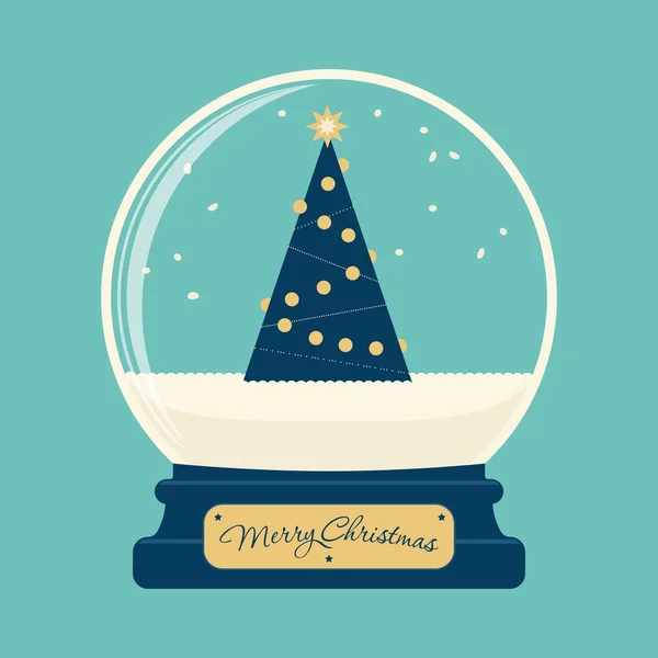 Merry christmas glass ball with tree — Stock Vector