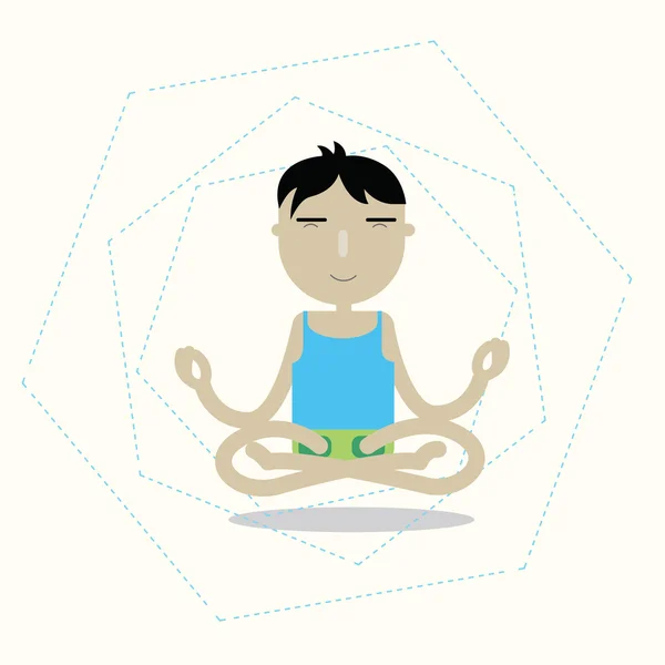 Vector hombre sentado con las piernas cruzadas meditando — Vector de stock