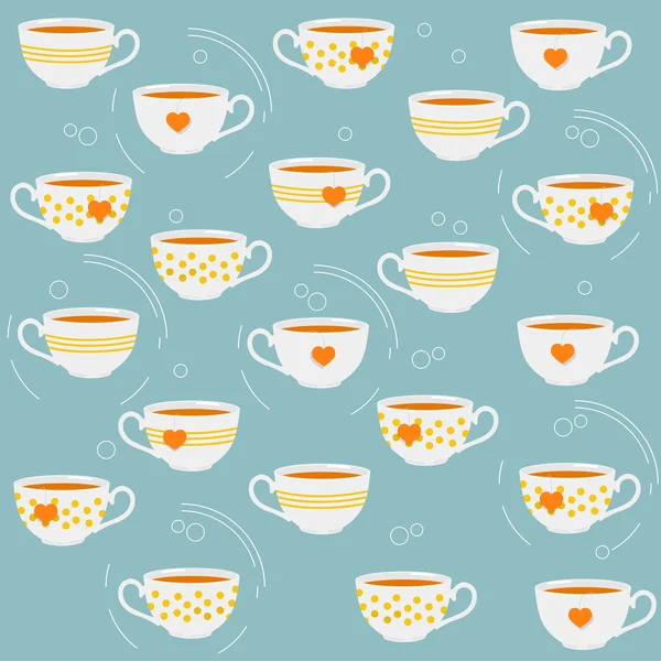 Cute tea cups. Vector seamless pattern. — Stockový vektor