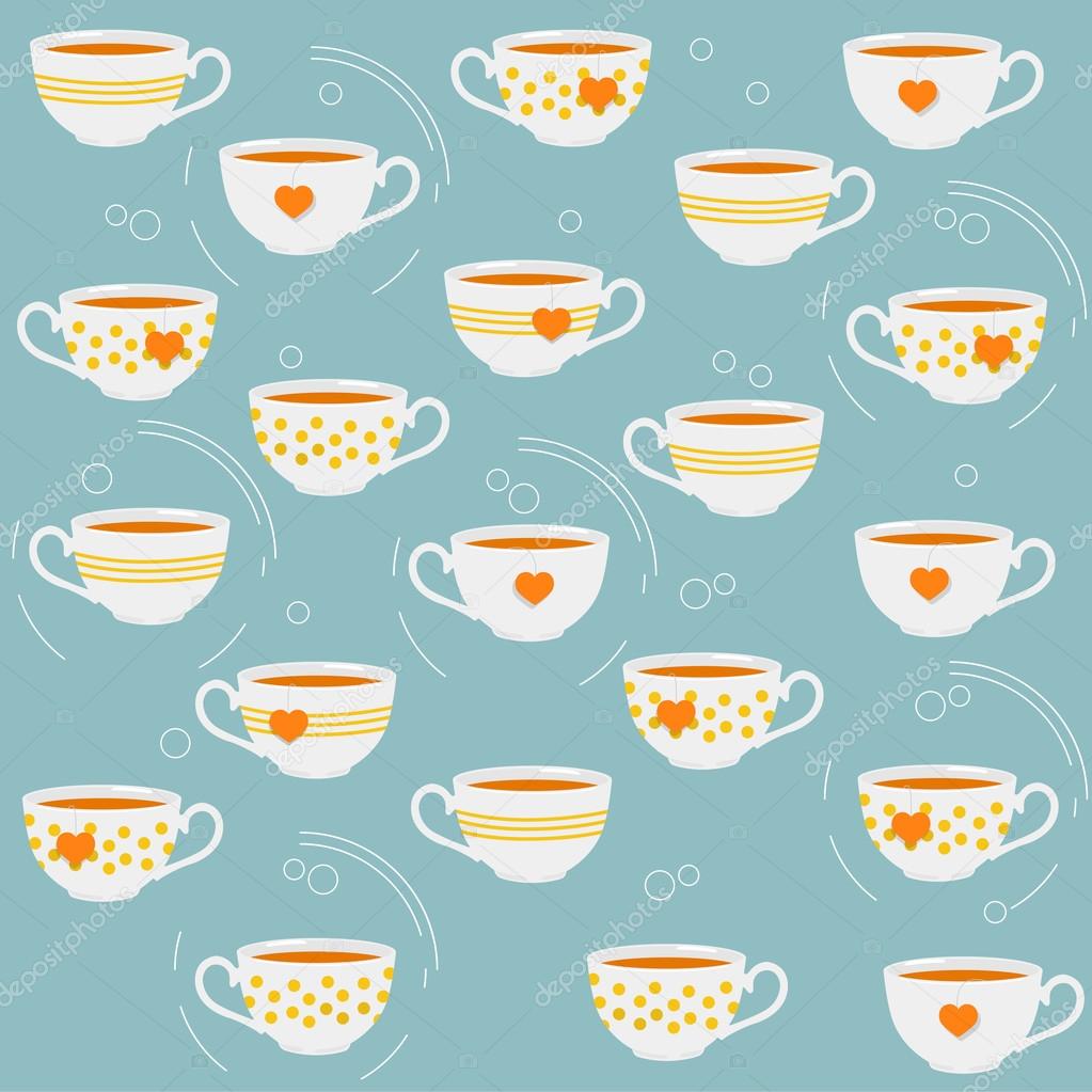 Cute tea cups. Vector seamless pattern.