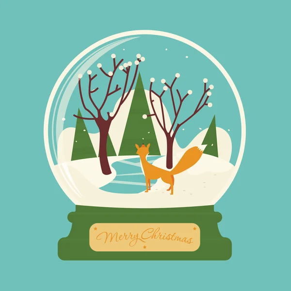 Wesołych Świąt Bożego Narodzenia szkła piłkę z fox w lesie. Dla świątecznej scenerii. Przeddzień nowego roku. Gratulacyjny pocztówka lub pozdrowienia. Wektor Stockowy