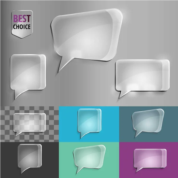 Rectangle and square set of glass shape speech icons with soft shadow on gradient background . Vector illustration EPS 10 for web. — Stock Vector