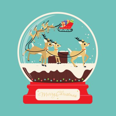 Merry christmas santa gifts with reindeers on the roof clipart