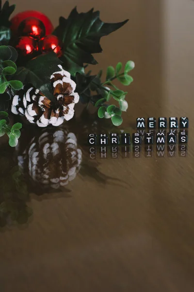 Merry christmas letters with christmas decorations for background — Stock Photo, Image