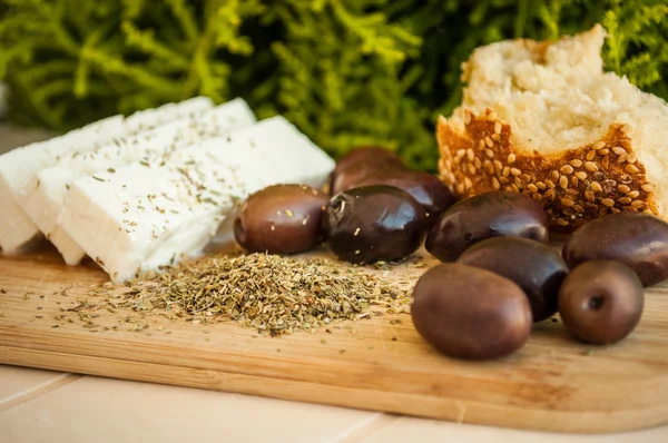 Greek salad olives with oregano and feta — Stock Photo, Image