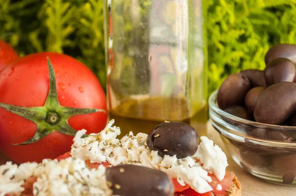 Greek salad olives with oregano and feta — Stock Photo, Image