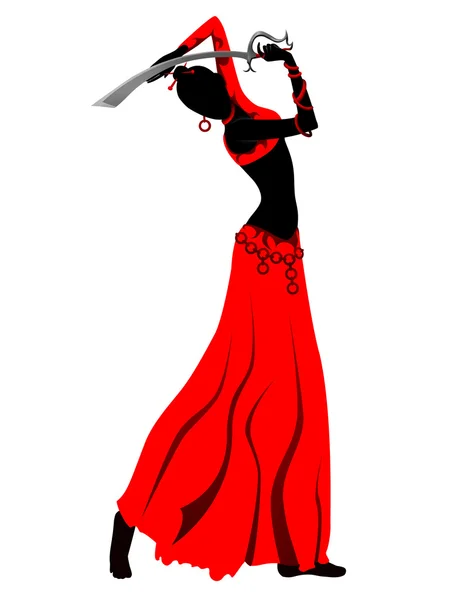 Oriental mulher dançando com espada ilustração . — Fotografia de Stock