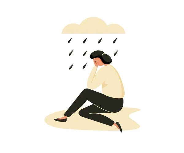 Üzgün Kadın Yerde Oturuyor Ağlıyor Zihinsel Sorunlar Ilgisizlik — Stok Vektör