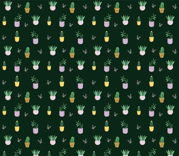 暗色无缝花纹墙纸 绿室植物 — 图库矢量图片