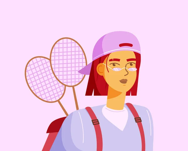 Active Lifestyle Concept Young Red Haired Girl Pink Cap Going — Stock Vector